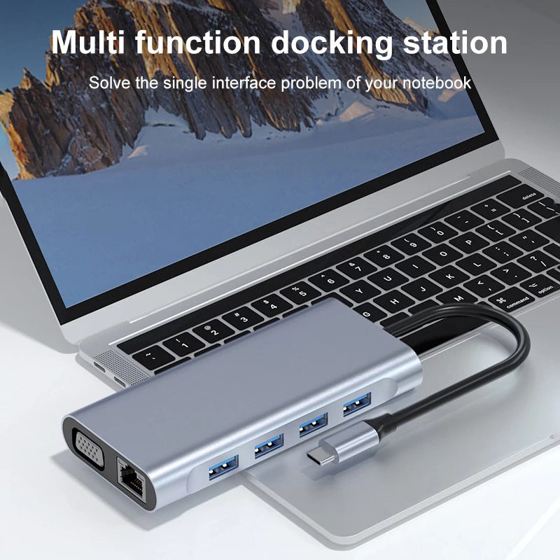 11-in-1 Mini USB-C Docking Station RJ45 1000Mbps Ethernet Type-C Hub Converter HD VGA 4 USB TF/SD AUX Type-C Adapter 11-in-1 Mini USB-C Docking Station RJ45 1000Mbps Ethernet Type-C Hub Converter HD VGA 4 USB TF/SD AUX Type-C Adapter